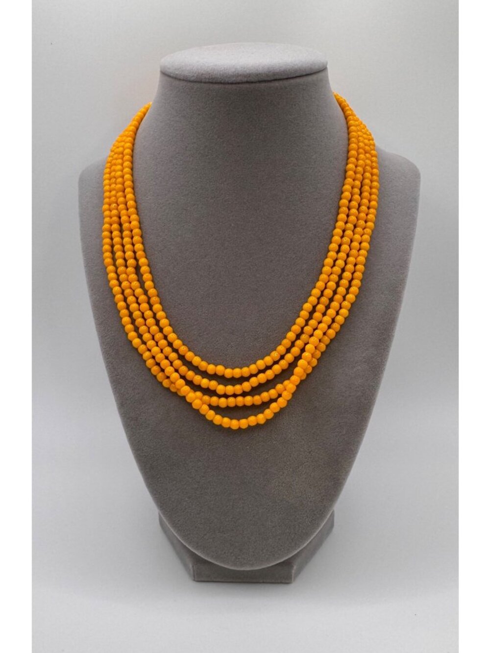 Vintage Austria Glass Bead Necklace Multi Strand Marigold Yellow Beaded Bold